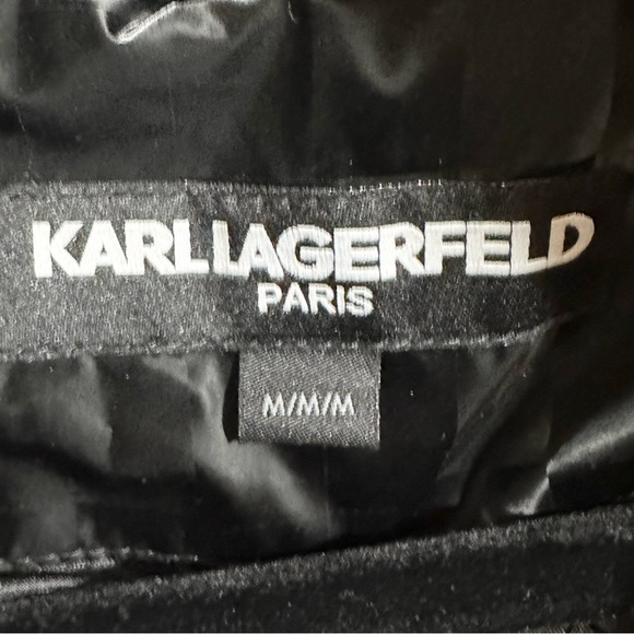 Karl Lagerfeld Paris Men's Shiny Bitmap Printed Black Down Puffer Jacket M NWOT - Picture 6 of 9